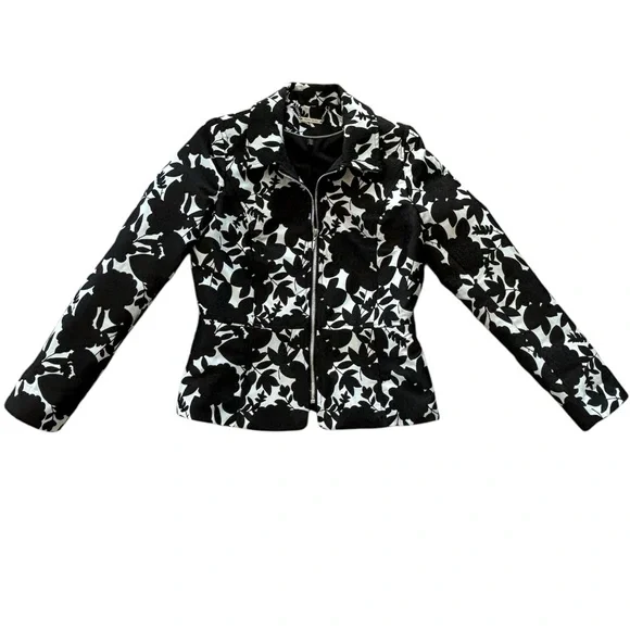 WHBM Brocade Black & White Zipper Jacket Coat size 0 xs - Picture 4 of 12